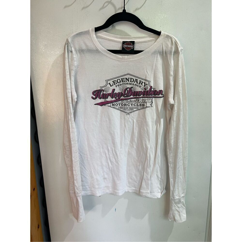 Harley Davidson White Long Sleeve Shirt Woman’s Size Medium- Flaws/Marks/Bally